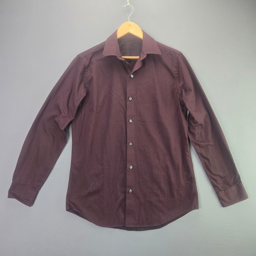 Unbranded Button Up Shirt Pinstripe M Burgundy Long Sleeve Cotton Blend Casual
